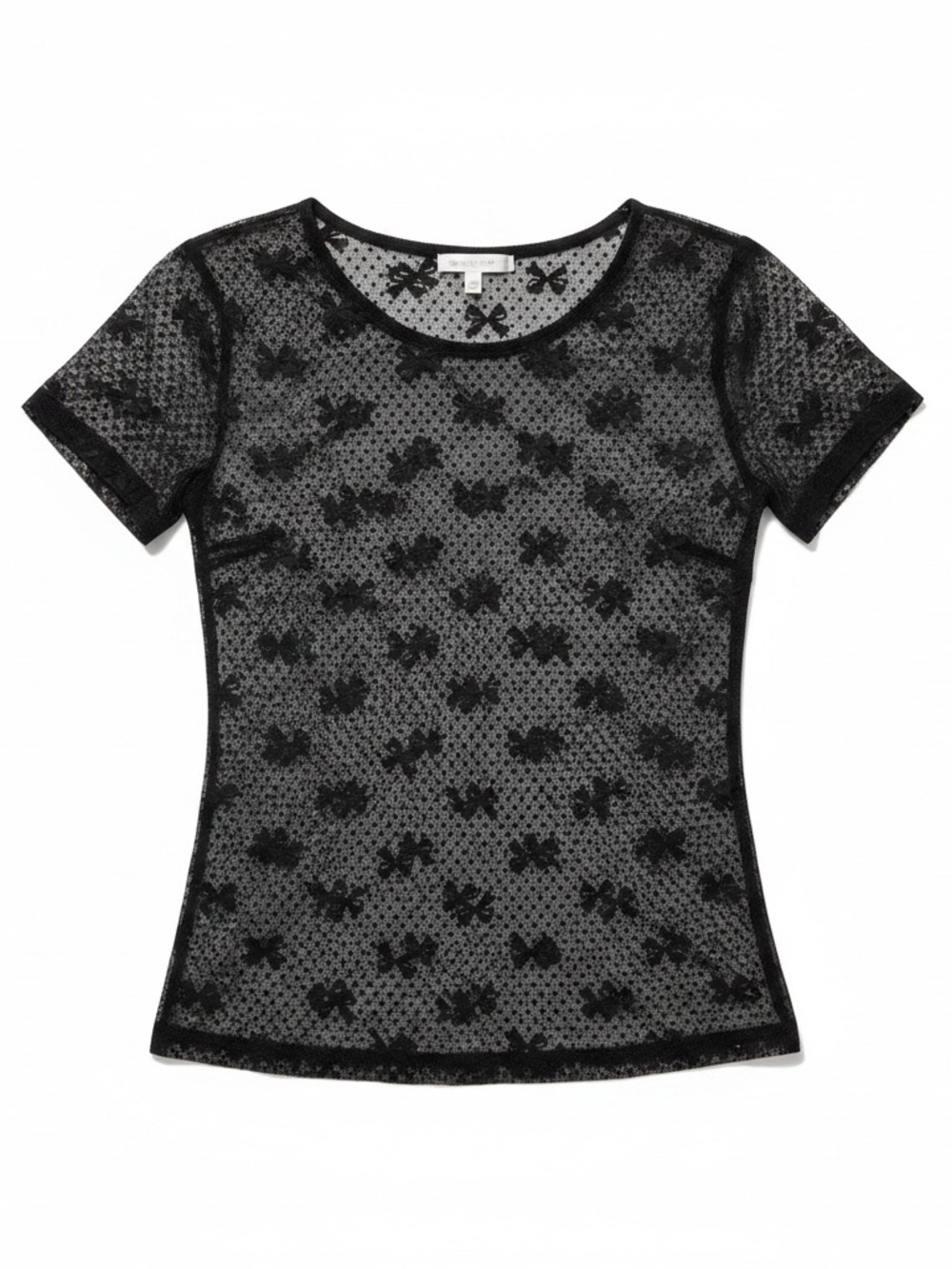 Anthropologie Black Sheer Mesh Bow Short Sleeve Top XS
